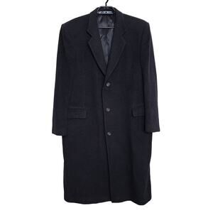 Mens Mongolian Cashmere Pea Coat 44L Black Button Front Long